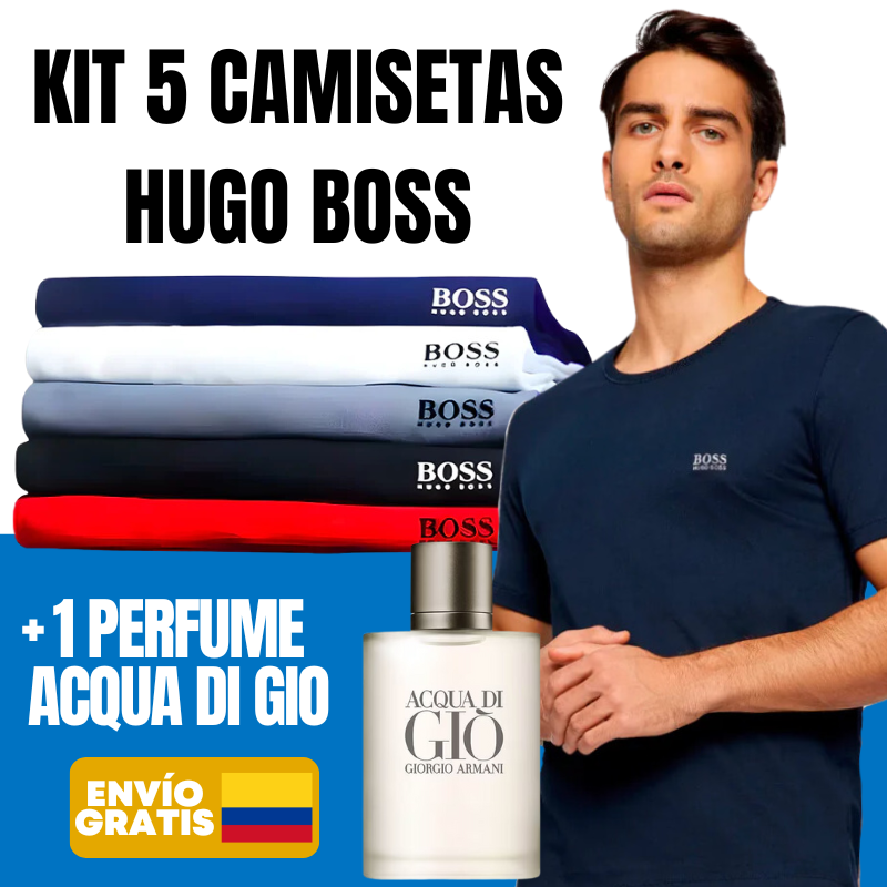 KIT 5 CAMISETAS HUGO BOSS + 1 PERFUME ACQUA DI GIO 100ML PROMOCION - CIERRE DE LA TIENDA - CONTRA ENTREGA ENVÍO GRATIS